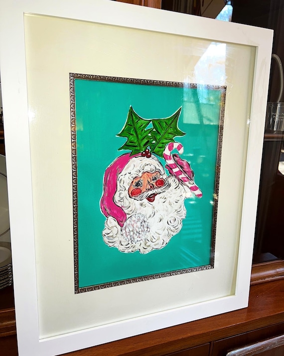 SINGLE 8x10 Fine Art Canvas Paper Print of Shabby Chic ‘60s Santa’