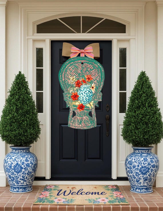 LARGE Designer Peacock Chair and Florals Door Hanger (does NOT come with bow)