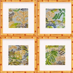Set of Four Fine Art Canvas Paper Chinois Landscape Prints Matted and Framed