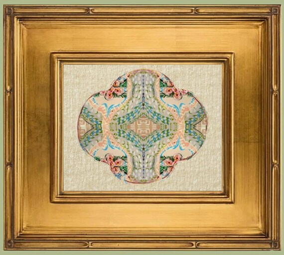 Fine Art Rose Medallion Style Canvas Paper Print Framed in Exquisite Wooden Gilded Gold Leaf Frame