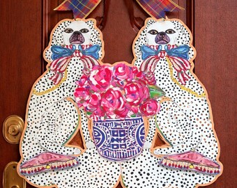 LARGE Designer Staffie Dogs with Ginger Jar Door Hanger (does NOT come with bow)