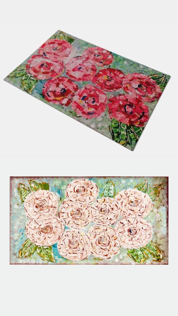 Large Stippled Floral Door Mat: 24x48 Polyester Rug