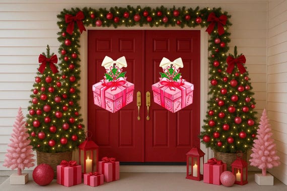Pair of Pretty Pink Peppermint Present Door Hangers (does NOT come with bows)