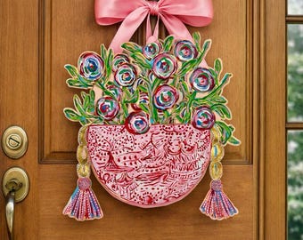 LARGE Door Hanger Florals in Crimson Ginger Jar