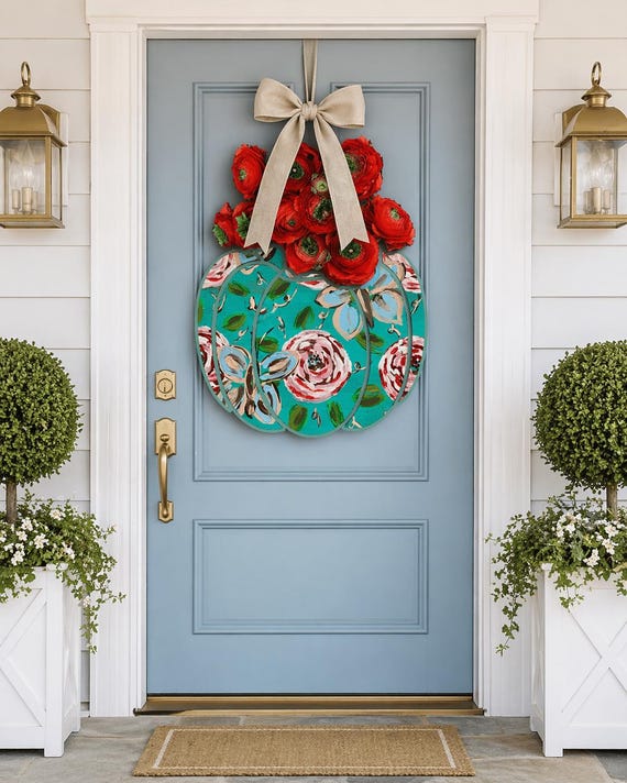 LARGE Door Hanger Red Florals in Ginger Jar Vase