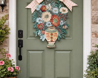 Chinoiserie Floral Vase Door Hanger: UV Resistant PVC Decor