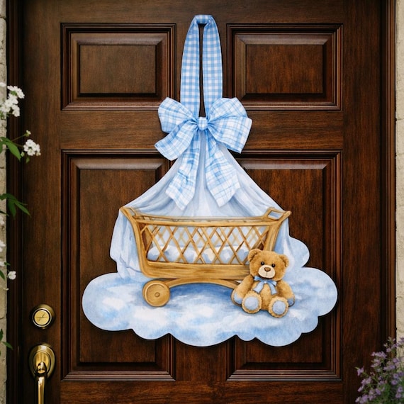 LARGE Designer Baby Blue or Baby Pink Door Hanger (does NOT come personalized or with a bow)