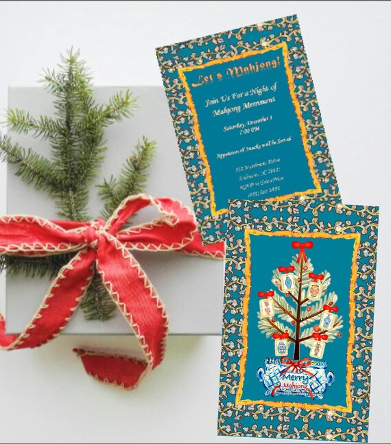 Merry Mahjong Christmas Party Invitation (Editable File for Instant Download)