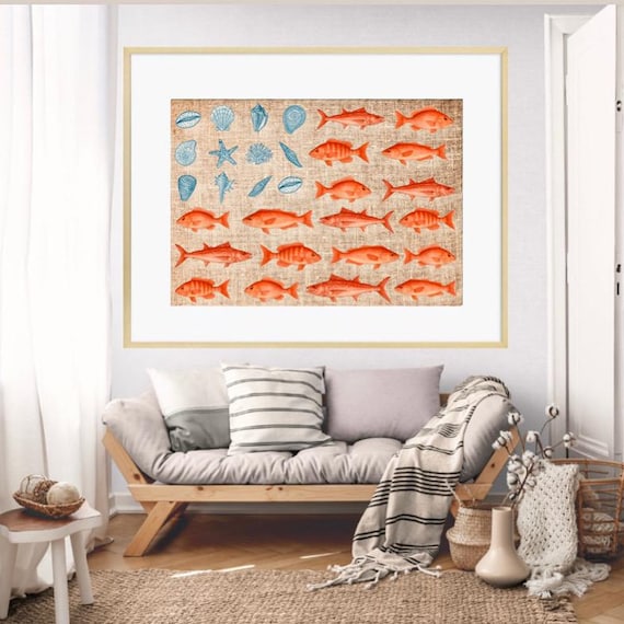 Large American Fisherman Flag on Linen: Frayed Edge Patriotic Wall Art