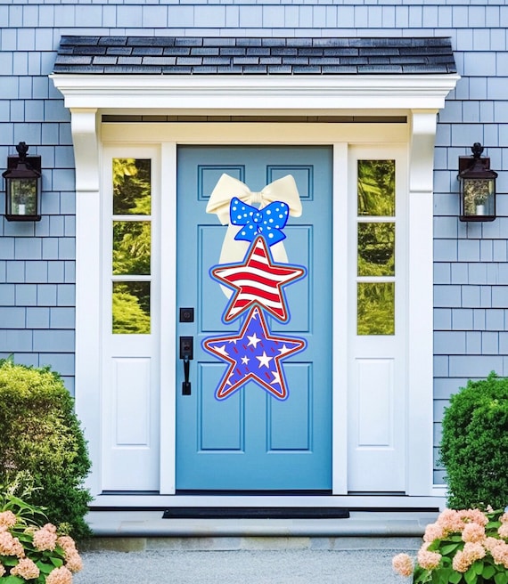LARGE Patriotic Red White and Blue Stars Door Hanger