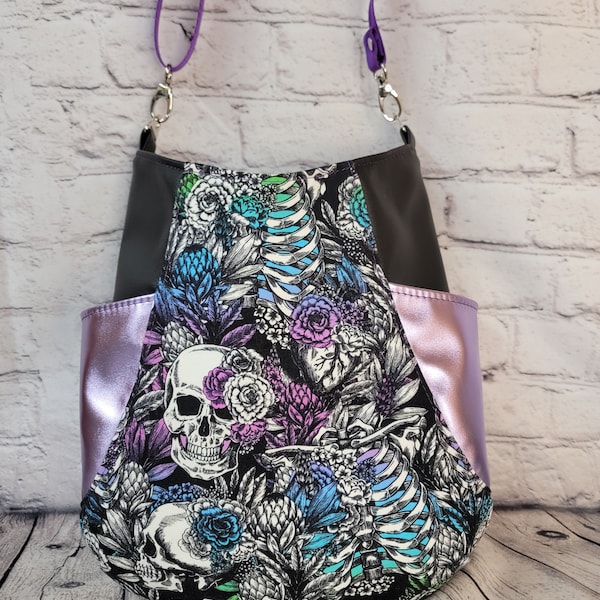 Custom Made Skulls and Skeletons Floral Ombre Vinyl and Canvas Tote Bag ~ 241 Tote by Noodlehead