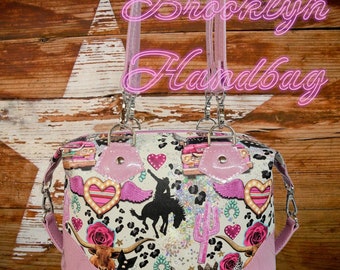 Pink Glitter Vinyl Cowboy Country Western Bull Riding Handbag ~ Swoon Patterns Brooklyn Handbag