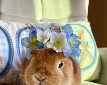 Blue Flower Crown, White Flower, Spring Flower Crown, Wedding Crown, Birthday, Gift, Photos for rabbit, bunny, cat, puppy dog, small pet