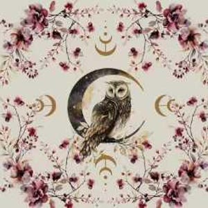 Tafelkleed uil - altaarkleed voor tarotkaartlezing of ritueel - vierkant - 29,5 x 29,5 inch - wit