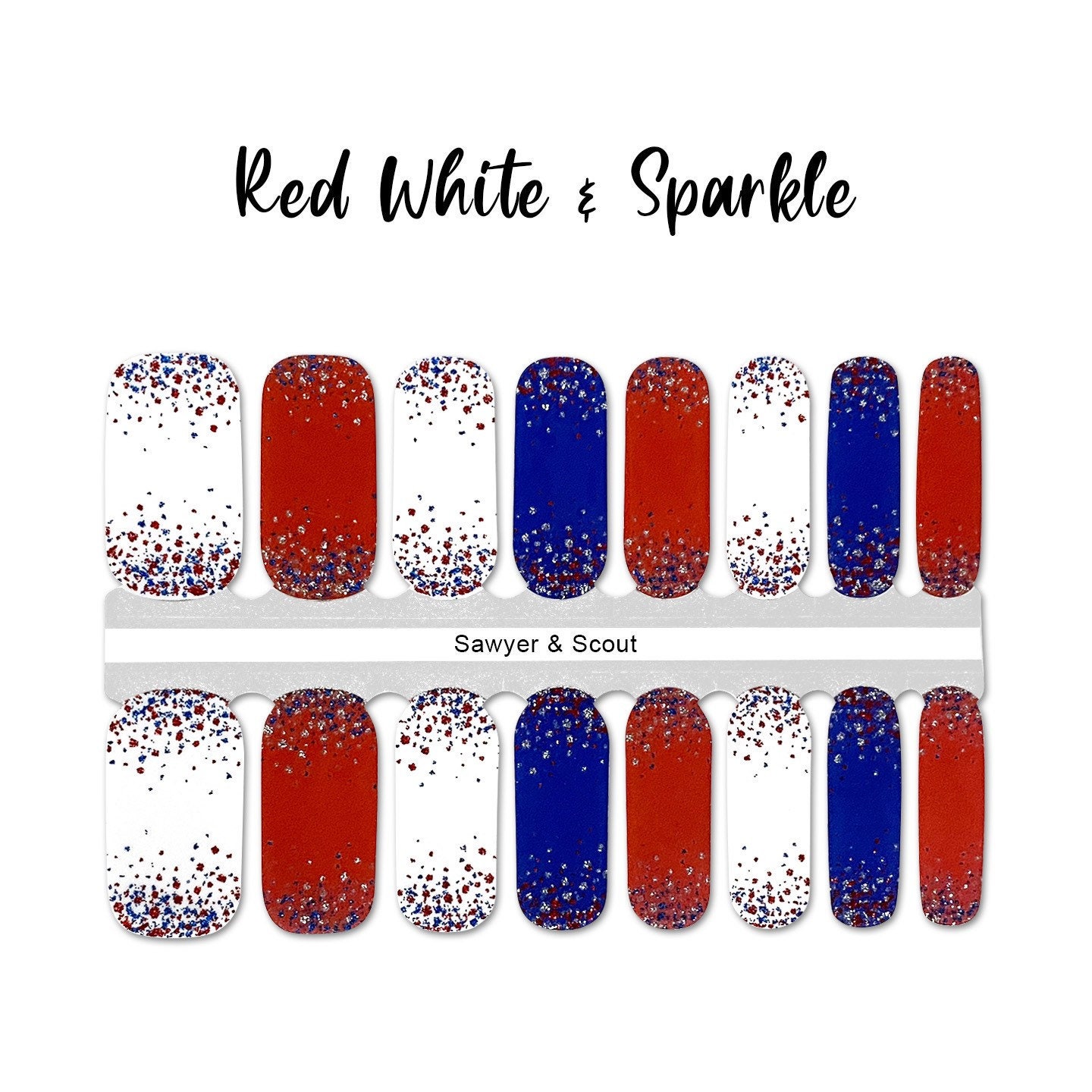 Red White & Sparkle Nail Wraps 100% Nail Polish Stickers Nail Strips