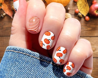 24 pcs Pumpkin Patch Press on Nails | | Short Square Press On Nails| Short Nail| Nail Press On Short| Glue On Nails| Fake Nail