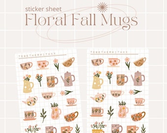 Floral Fall Mug for Tea Lovers, Tea Drinkers, Tea Mugs, Tea Cups for Planners, Journals, Notes