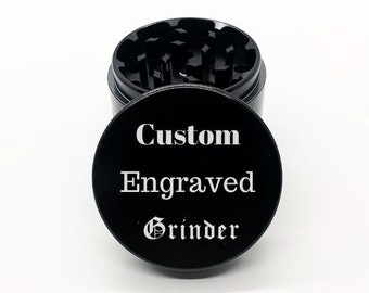Custom Design your One of a Kind Herb Grinder Laser Engraved 5 Part Black Aluminum - Magnetic Top - Pollen Screen  Great Groomsman Gift!!