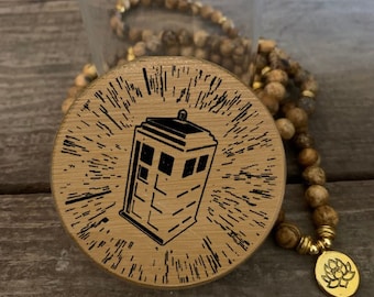 Stash Jar with Tardis engraved design on Bamboo Top Silicone Seal Great Gift Idea with Custom Orders Available