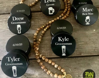 Groomsmen Bridesmaid Herb Grinder Laser Engraved 5 Part Black Aluminum - Magnetic Top - Pollen Screen Great Groomsman Maid of Honor Gift!!