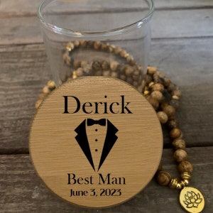 Groomsman Stash Jar with Engraved Design Clear Glass Jar with Bamboo Top Airtight Silicone Seal Create the Perfect Gift