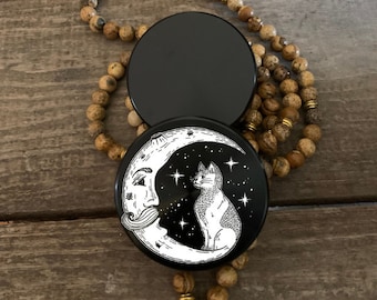 Custom Engraved Herb Grinder with Moon Kitten Design on 5 Part Black Aluminum  Magnetic Top Pollen Screen Great Gift Custom Orders Available
