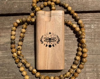 Dragonfly Moon Phase Predesigned Engraved 4-inch Wood Dugout Comes with Choice of Bat - Custom Orders Available