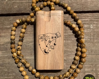Celestial Magic Hand Dugout, One Hitter Bat and Dugout Wooden, Swivel Slider Top Engraved Dugout, One Hit Chillum Dug-Out Pipe, Smokers Gift
