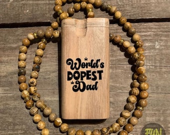 Worlds Dopest Dad Designed Dugout Large 4-inch Wood Stash Box Comes with Choice of Spring Loaded Bat - Great Birthday Gift