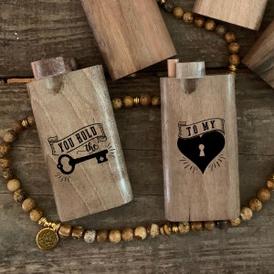 His and Hers Key to My Heart Designed Large 4-inch Wood Dugout - Comes with Choice of Spring Loaded Bats // Custom Orders Available