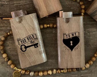 His and Hers Key to My Heart Designed Large 4-inch Wood Dugout - Comes with Choice of Spring Loaded Bats
