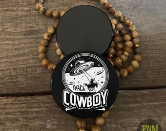Space Cowboy UFO Etched Design Herb Grinder 5 Part Black Aluminum - Magnetic Top - Pollen Screen \\ Custom Orders Available