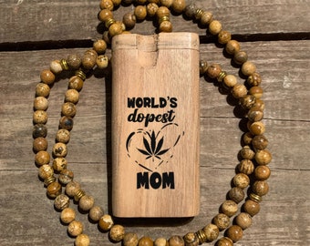 Worlds Dopest Mom Designed Dugout Large 4-inch Wood Stash Box Comes with Choice of Spring Loaded Bat - Great Birthday Gift