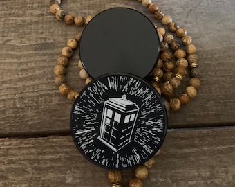 Tardis PreDesigned Engraved Herb Grinder on 5-Part Black Aluminum Magnetic Top Pollen Screen Great Gift // Custom Orders Available
