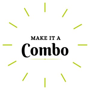 Puede incluir: Un dise&ntilde;o gr&aacute;fico con el texto "MAKE IT A COMBO" en negrita negra. El texto est&aacute; rodeado por un c&iacute;rculo de l&iacute;neas amarillas.
