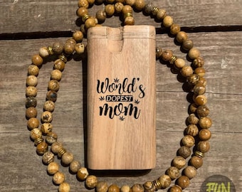Worlds Dopest Mom Designed Dugout Large 4-inch Wood Stash Box Comes with Choice of Spring Loaded Bat - Great Birthday Gift