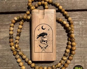 RAVEN SKULL Predesigned Engraved 4-inch Wood Dugout One Hitter Comes with Choice of Pipe - Custom Orders Available