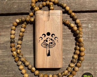 Mushroom Moon Phase Predesigned Engraved 4-inch Wood Dugout One Hitter Comes with Choice of Pipe - Custom Orders Available