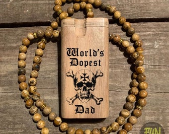 Worlds Dopest Dad Designed Dugout Large 4-inch Wood Stash Box Comes with Choice of Spring Loaded Bat - Great Birthday Gift