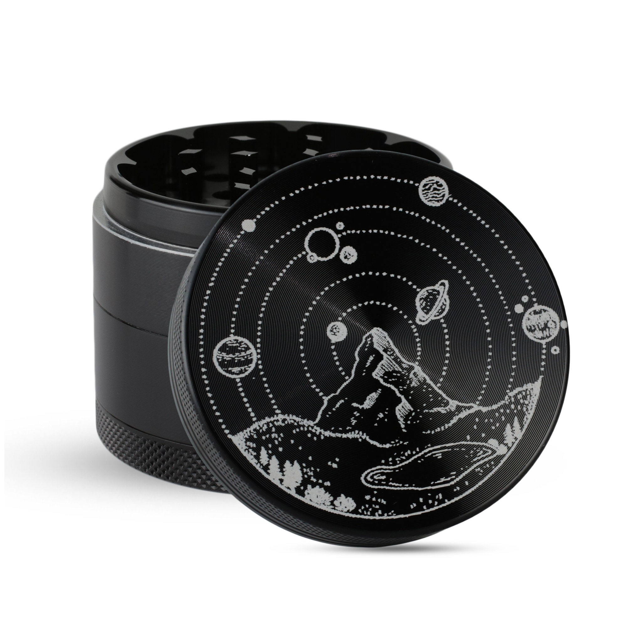Custom Herb Grinder with Engraved Solar System Design \ 5 Part Black …