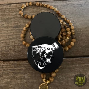 Laser Engraved Grinder Celestial Hand, Grinder 5 Piece, Herb Grinder With Kief Catcher, Pollen Screen Magic hand, witch Related Smokers Gift