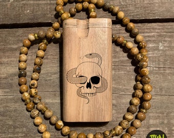 Snake Skull Predesigned Engraved 4-inch Wood Dugout One Hitter Comes with Choice of Pipe - Custom Orders Available