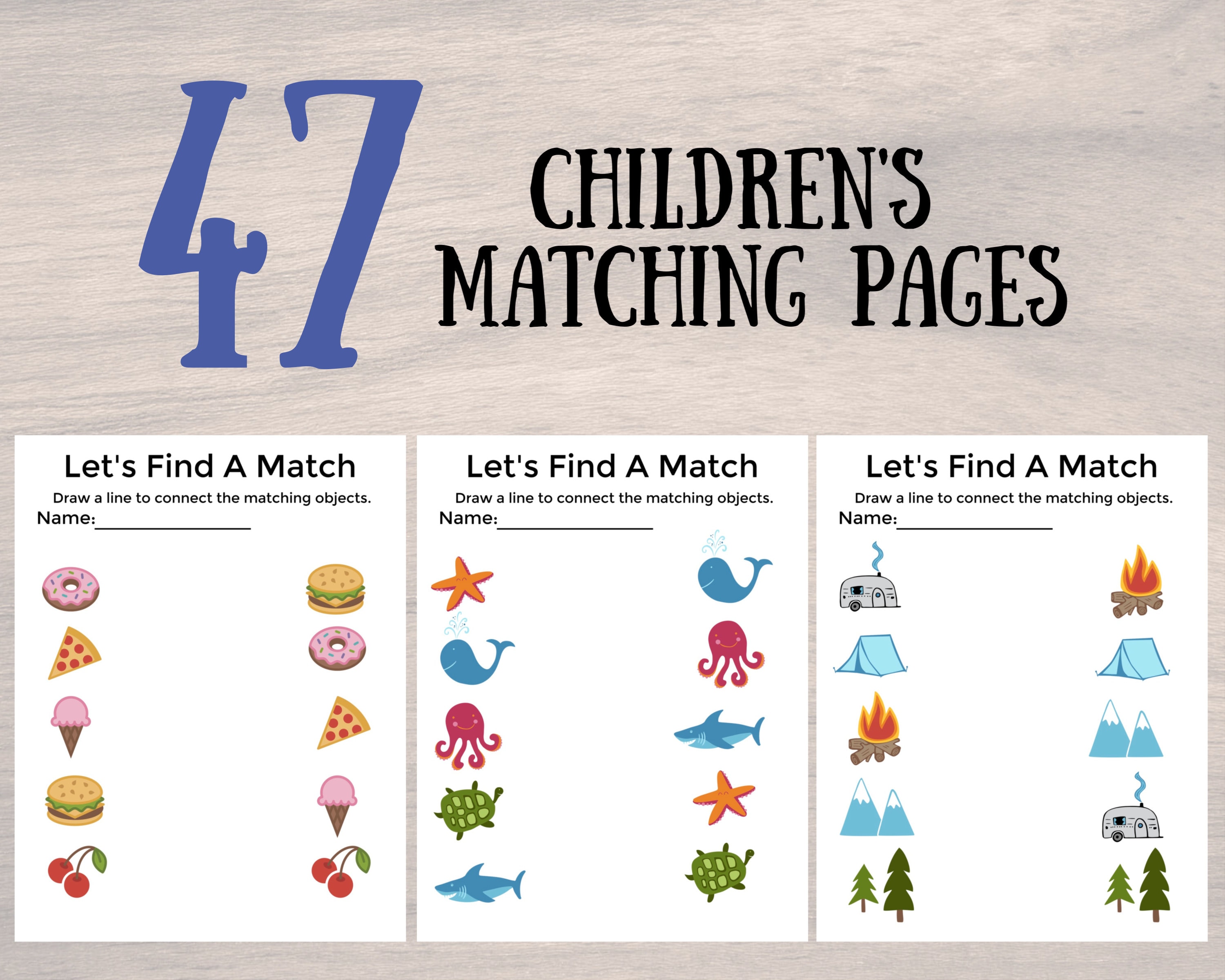 childrens matching pages printable matching worksheets etsy