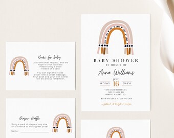Rainbow Baby Shower Invitation Suite: Gender Neutral, Editable (Digital Download)
