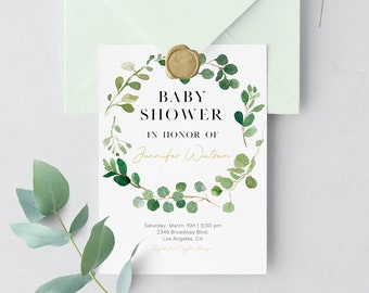Greenery Baby Shower Invitation Template (Digital Download)