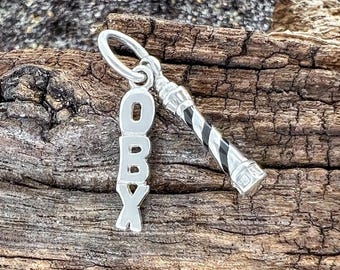 Outer Banks Silver Lighthouse Charm, OBX Vacation Hatteras Island 925 Sterling Silver, Beach Themed Pendant Petite Handmade Small Gift