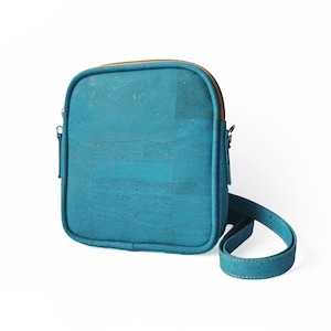 Sac bandoulière en liège | Sac à bandoulière en cuir végétalien turquoise - Petit