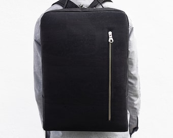 Cork laptop backpack for men | Black vegan leather work backpack - Waterproof and eco-friendly