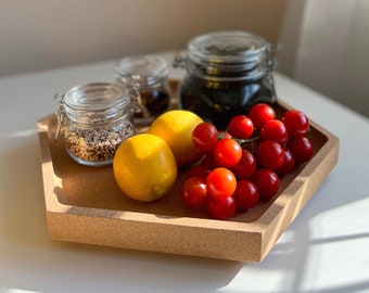 Cork tray / decorative fruit bowl - Natural or smoked cork ( hexagonal)