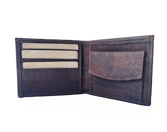 Brown cork wallet for men | Slim bifold vegan leather wallet - Natural & eco-friendly